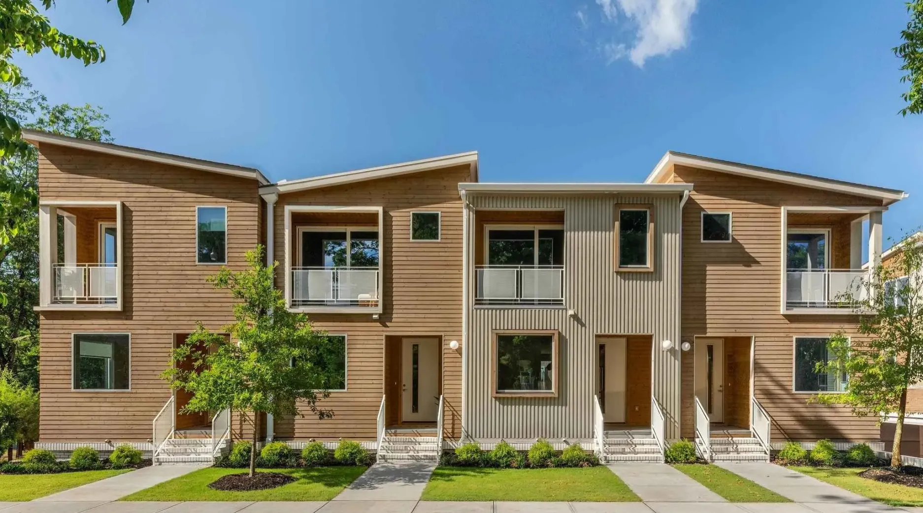 Scandinavian-inspired townhomes at Leach Street Commons in West Greenville
